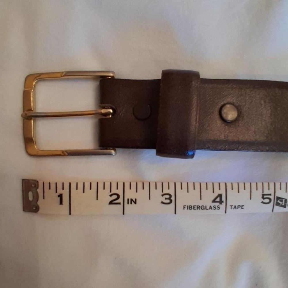 Vintage 90s Leather Belt Chocolate Brown Gold Buckle Dress Casual